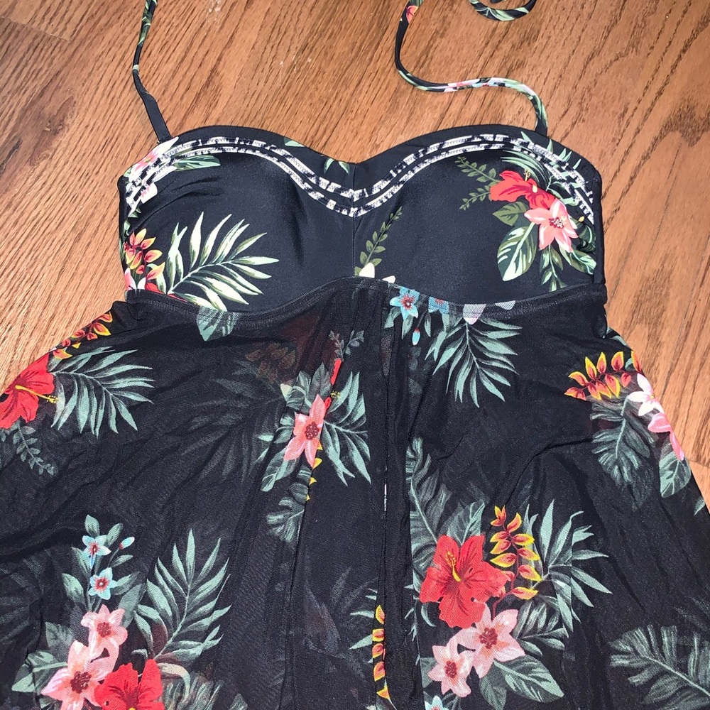 Black floral bathing suit top